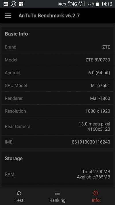 ZTE Blade A2 Plus AnuTuTu 6