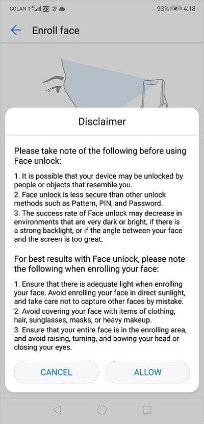 Huawei P20 Face unlock 4
