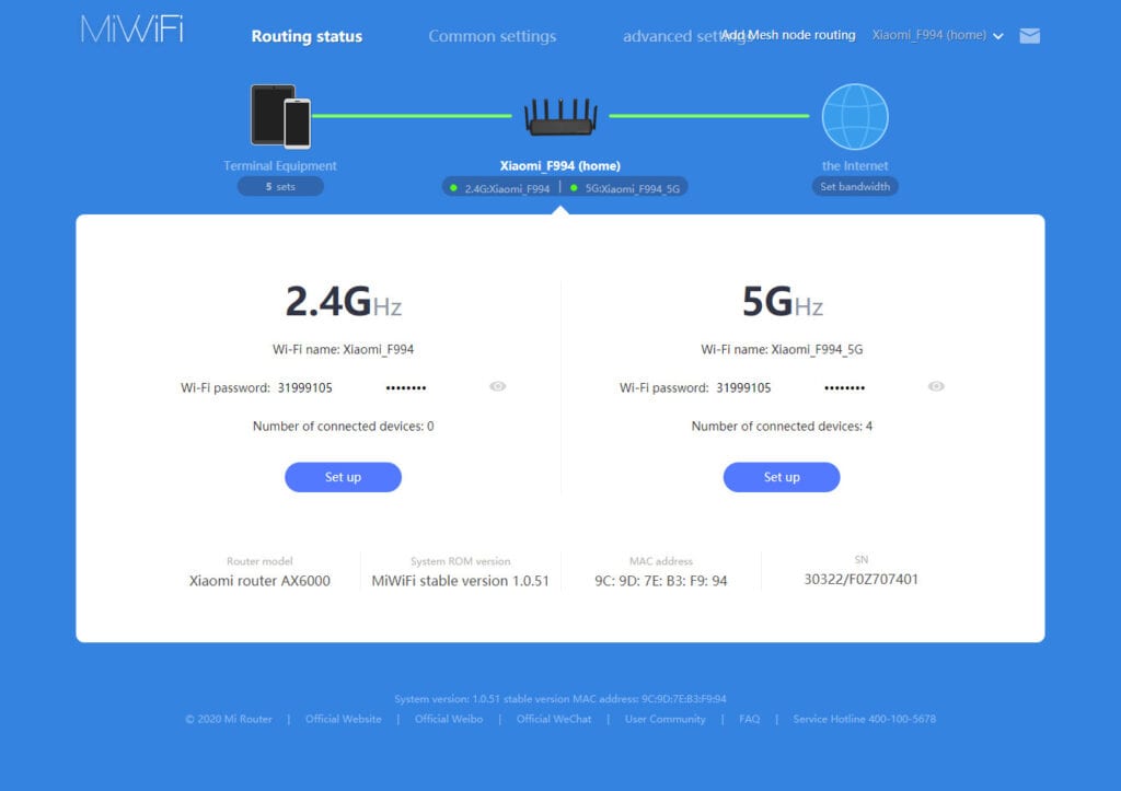 Xiaomi Ax6000 Router Web Interface