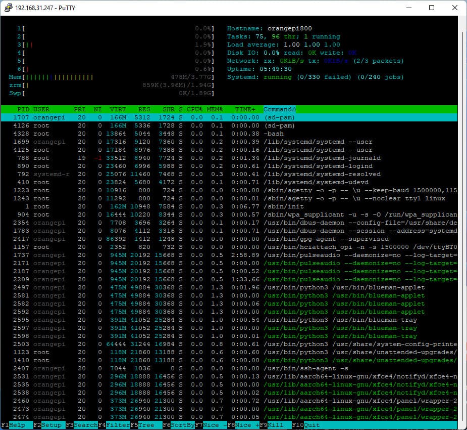 Orange Pi 800 Htop