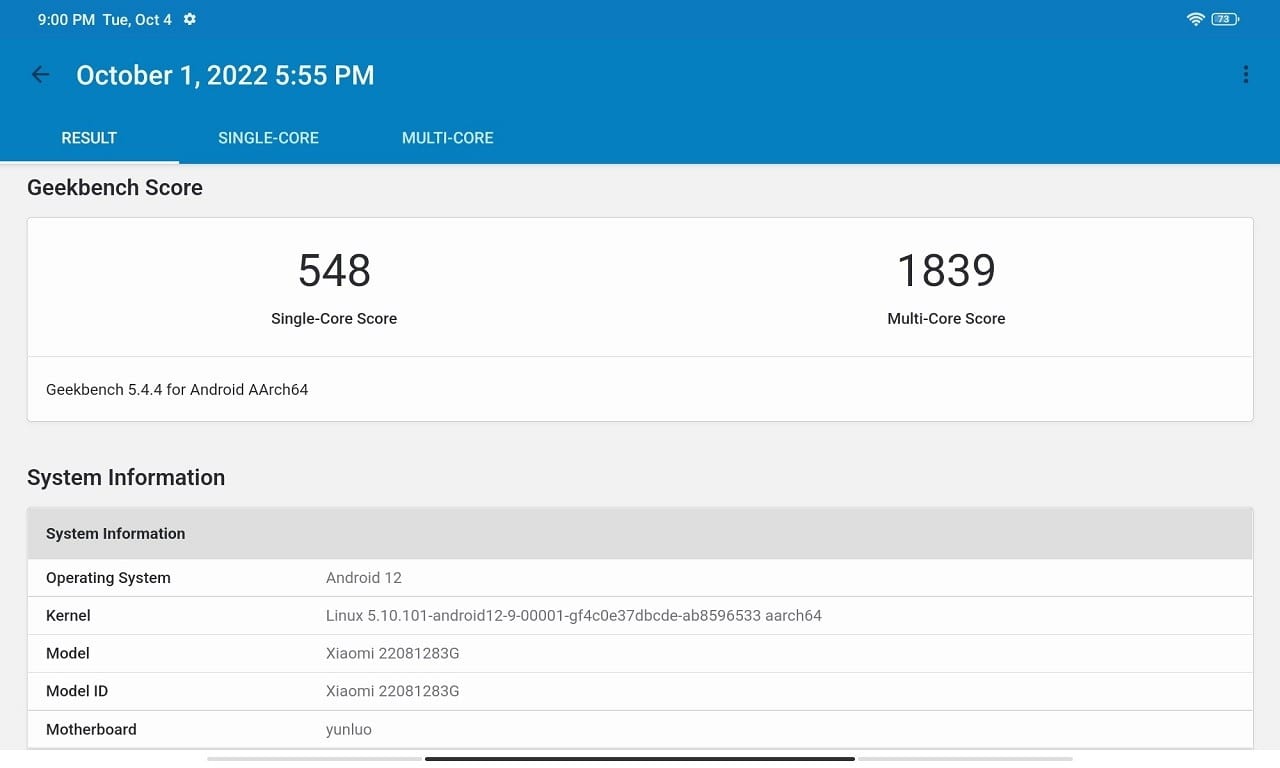 Redmi Pad 5 Geekbench 5 1