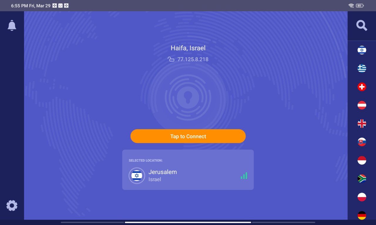 PrivadoVPN Tablet view 2