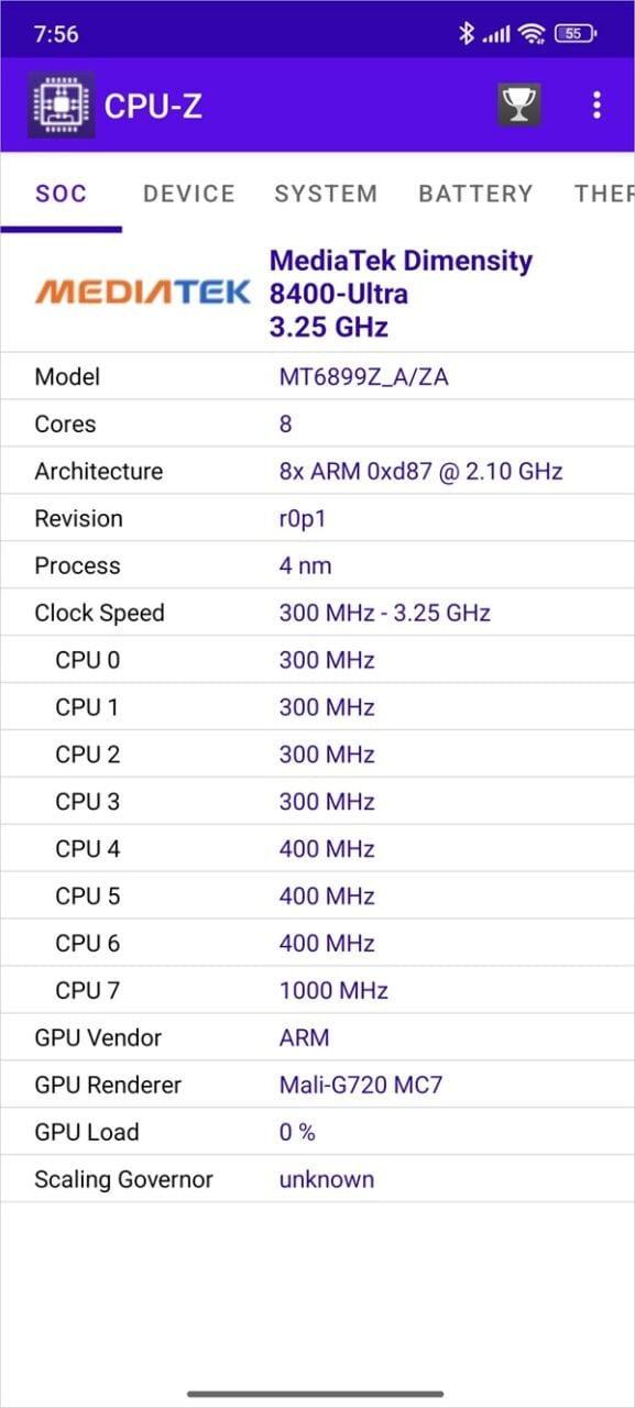 Poco X7 Pro CPU Z 1