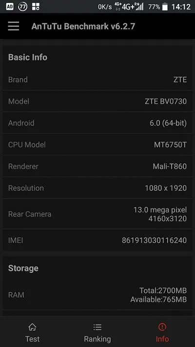 ZTE Blade A2 Plus AnuTuTu 6