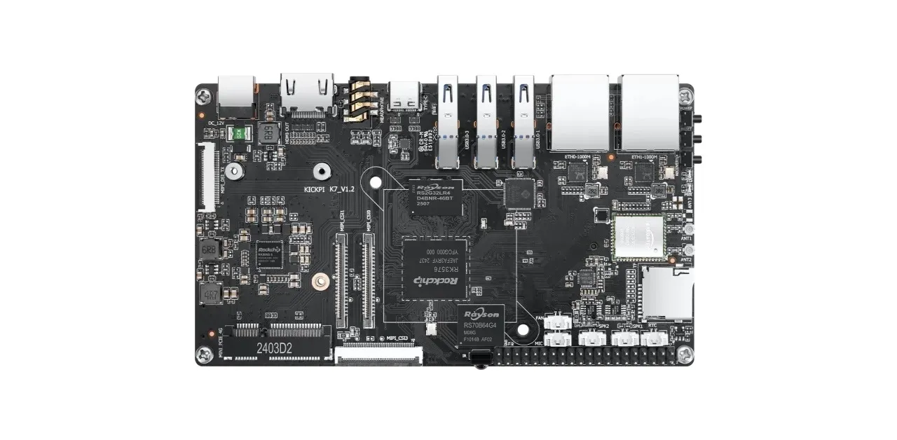 Kickpi K7C RK3576 Edge AI SBC Launches with 6 TOPS AI Power & Dual Gigabit Ethernet KICKPI K7 Development Board