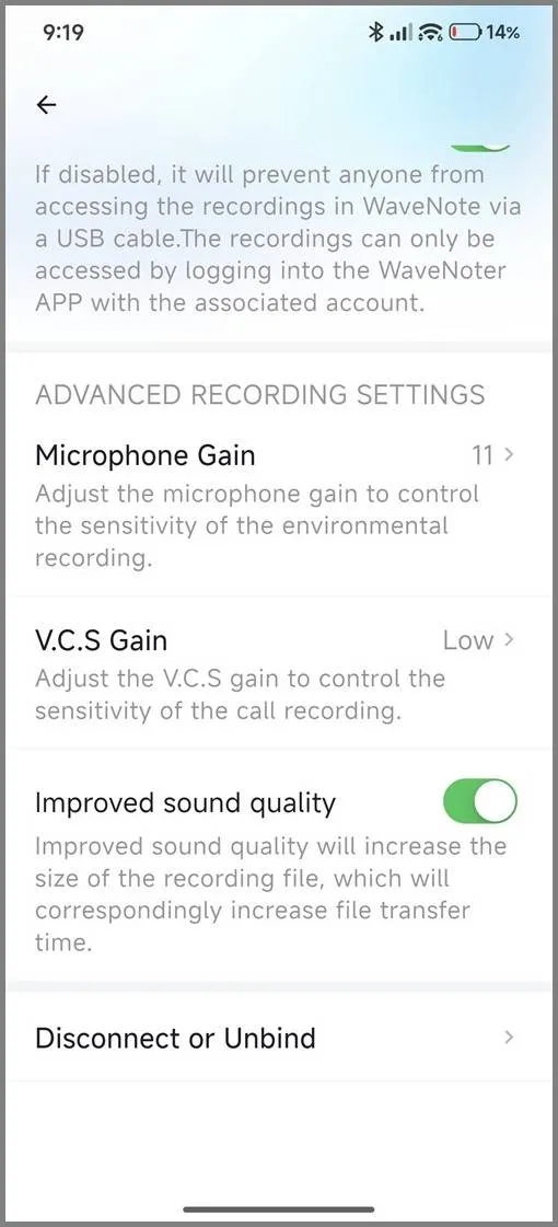 WaveNoter Mic Settings 1