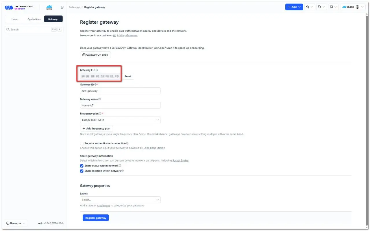 DFRobot LoRaWAN Gateway Registering