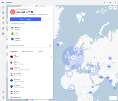 NordVPN Windows Client Map Mode