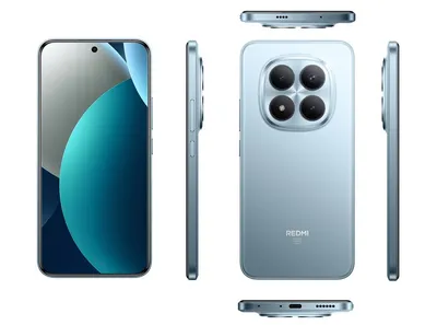 Redmi Note 15 Pro+ 5G in Glacier Blue showing Titan Durability design