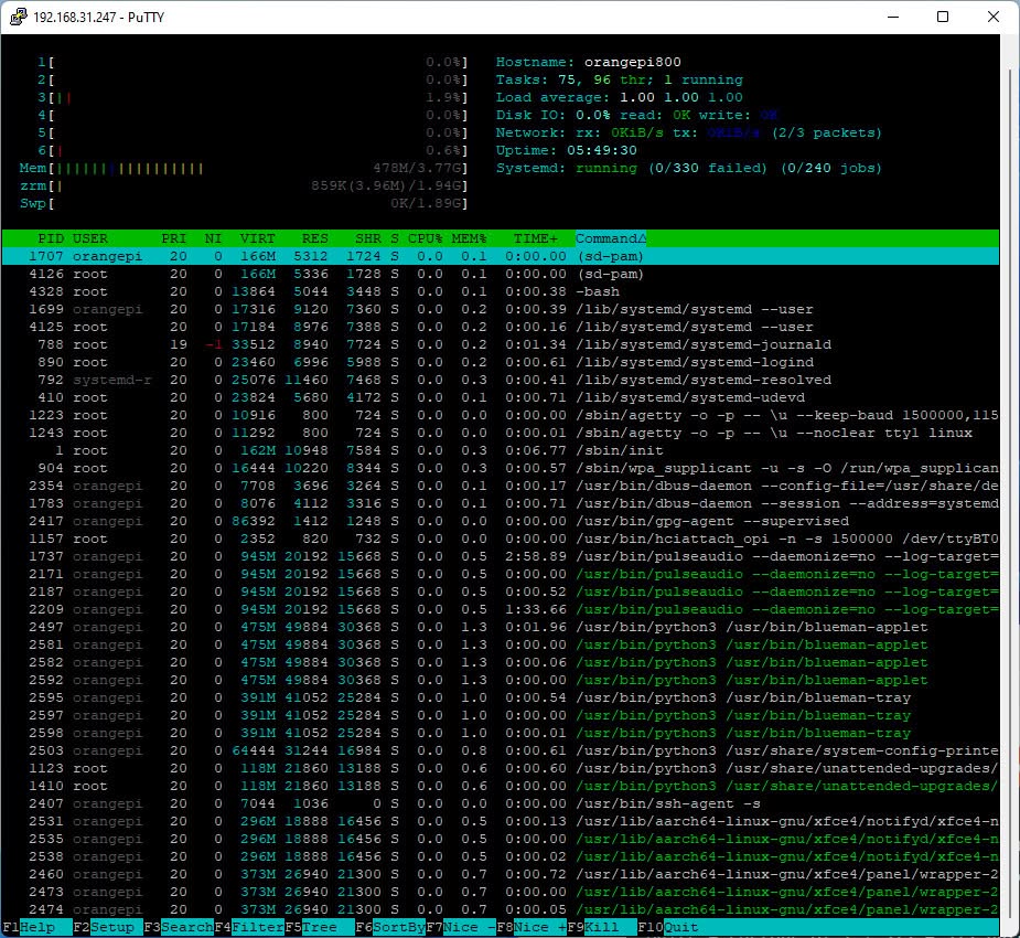 Orange Pi 800 Htop