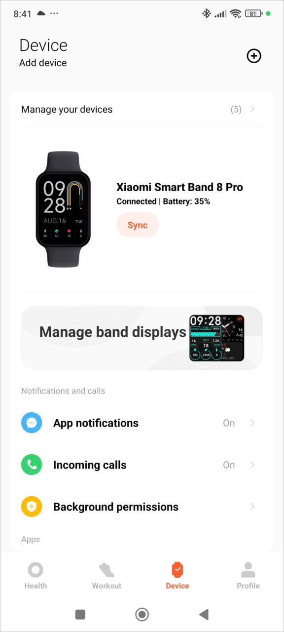 Smart Band 8 App notify 1