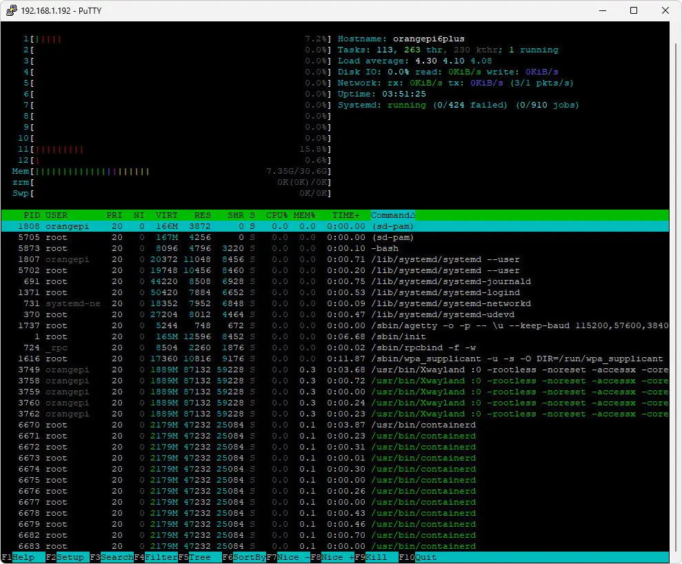Opi 6 Plus htop