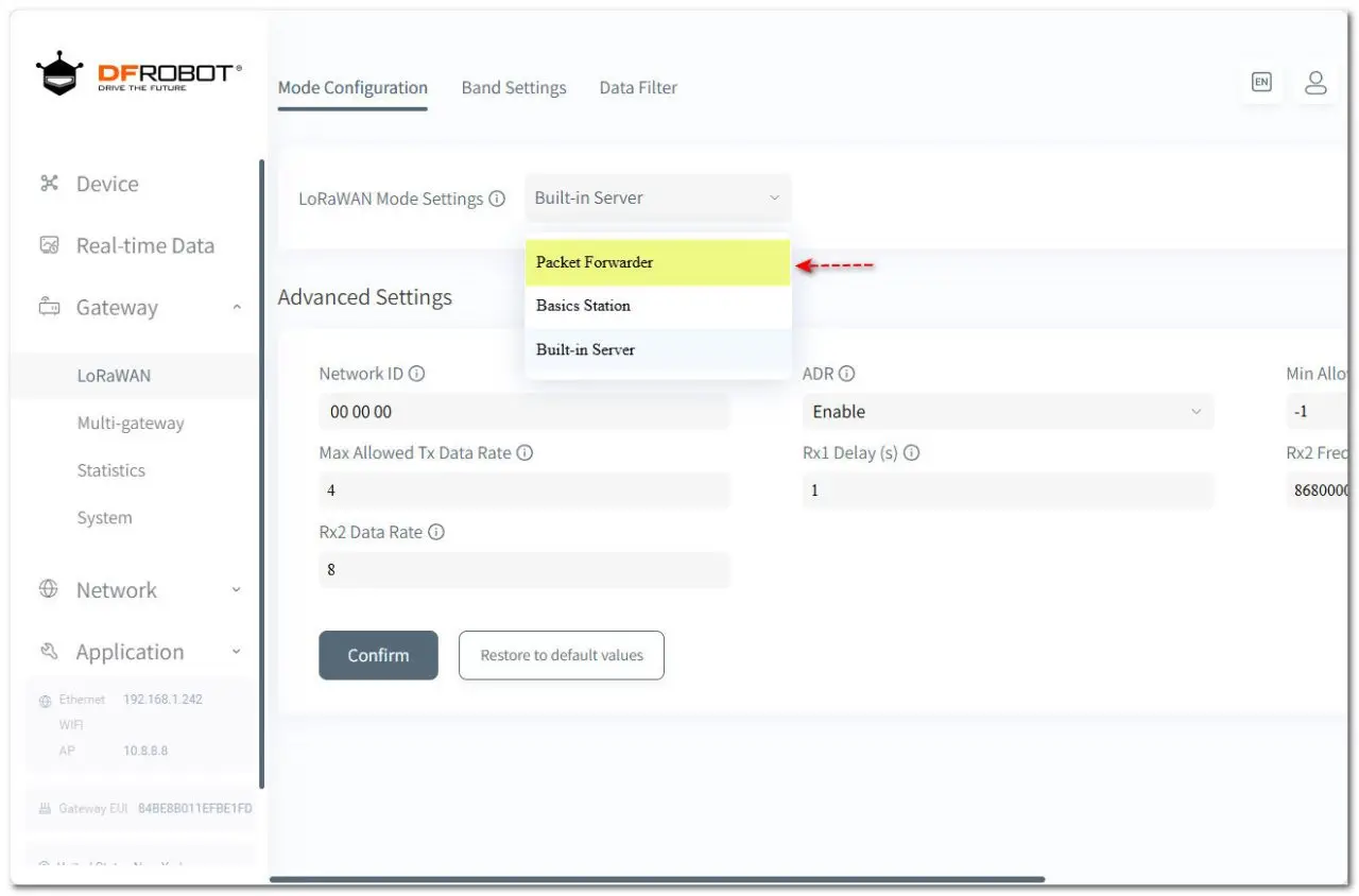 DFRobot LoRaWAN Gateway Packet Forwarder