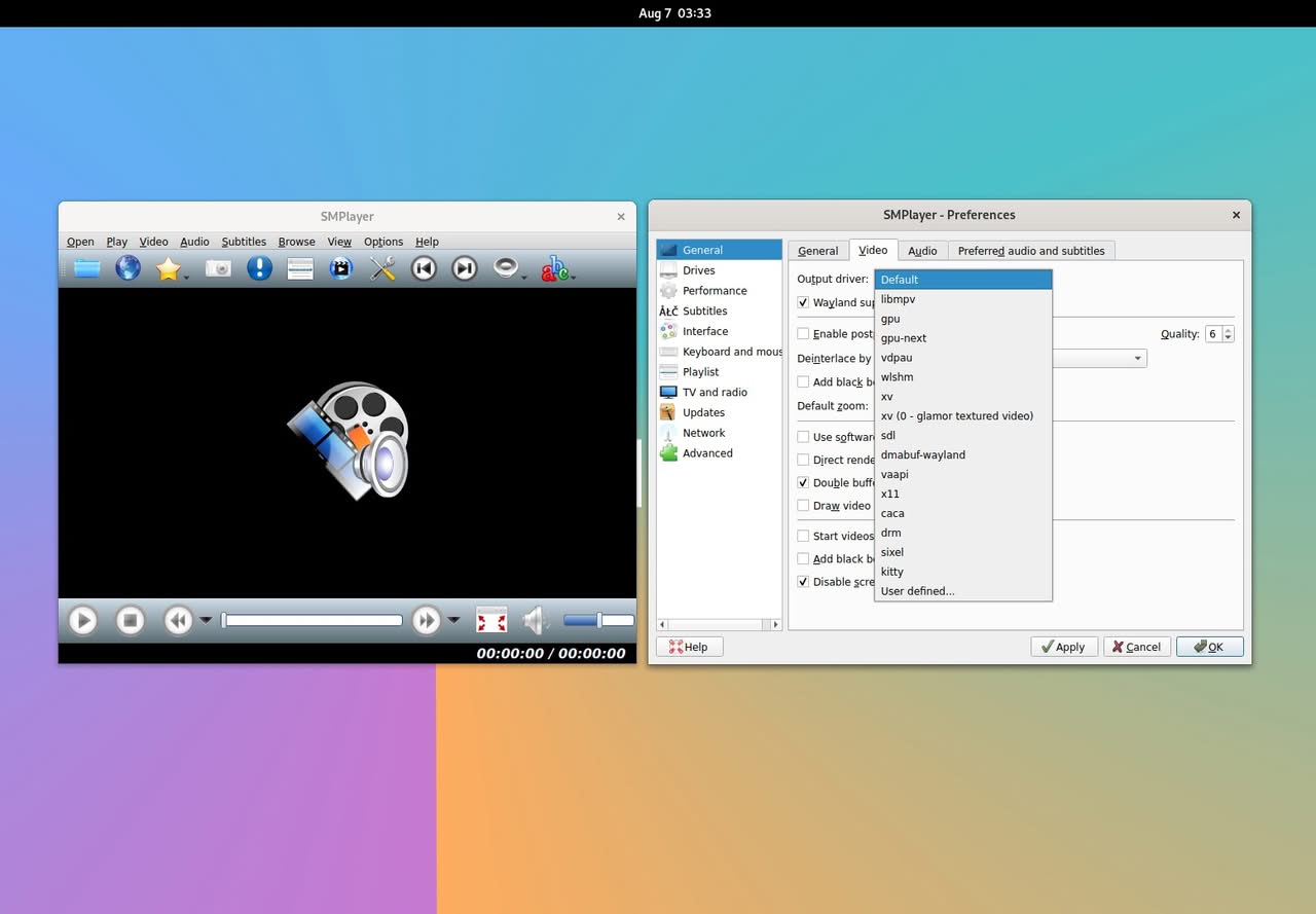 SMPlayer interface displaying video playback options and settings, highlighting features relevant to the Orange Pi 6 review.