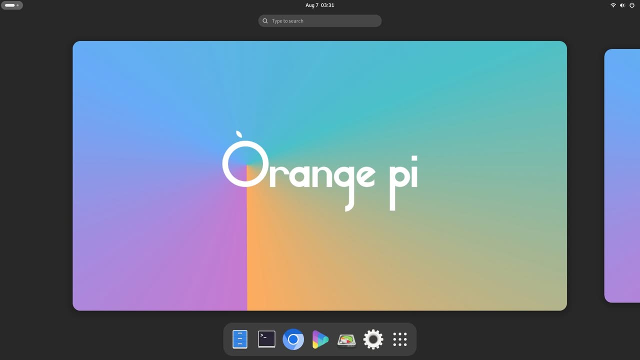 Colorful background featuring the text "Orange Pi" prominently displayed, highlighting the device's branding.