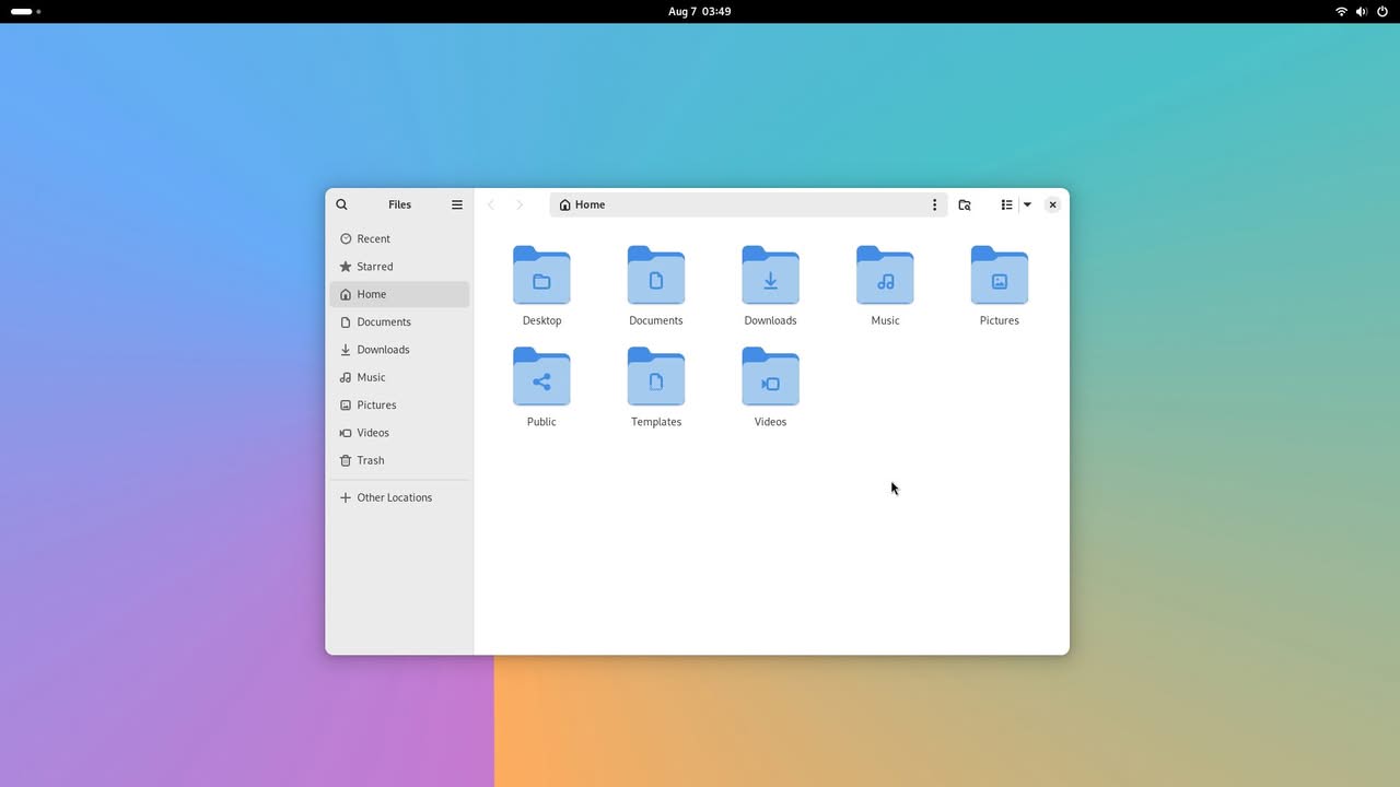File manager interface displaying folders for Desktop, Documents, Downloads, Music, Pictures, and Videos on Orange Pi 6.
